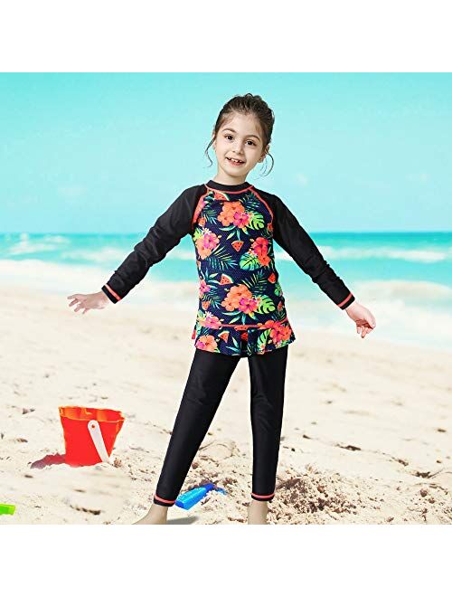 TFJH E Girls Swimsuits 2PCS Kids Bathing Suits UV 50 Tankini Rashguard Set Ruffle Skirt 3-12Y 