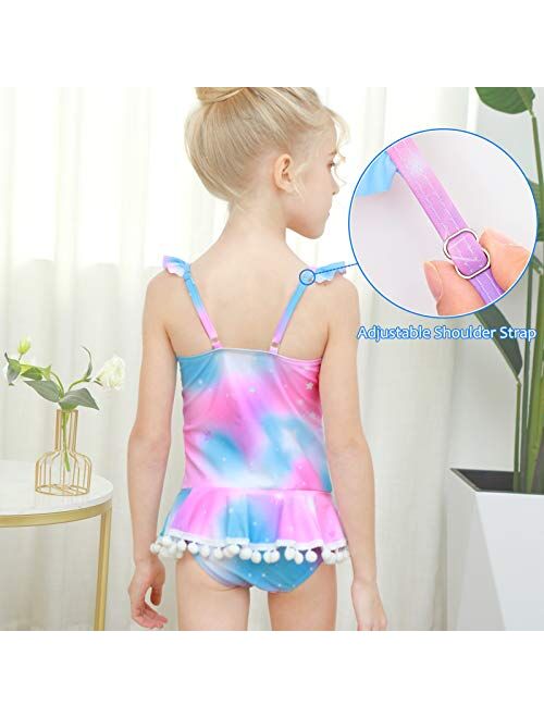 ICOSY Girls Swimsuit One Piece Bathing Suit for Girls Unicorn Bikini Tankini Swimwear Toddler Kids Ruffle Swimming Suit