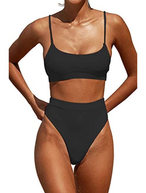 Womens High Waisted Swimsuits Bottom Padded Bathing Suits Bikini Sets Top Two Piece Swimwear