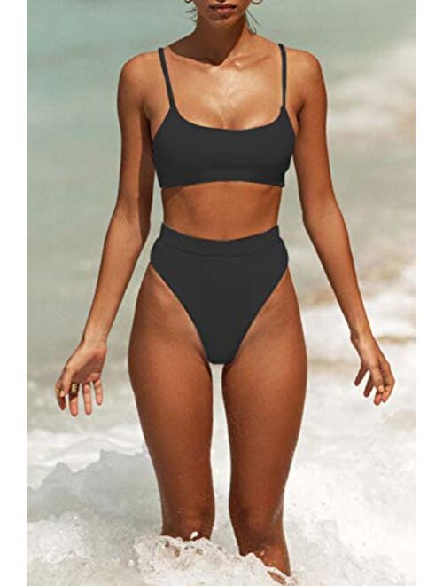Womens High Waisted Swimsuits Bottom Padded Bathing Suits Bikini Sets Top Two Piece Swimwear