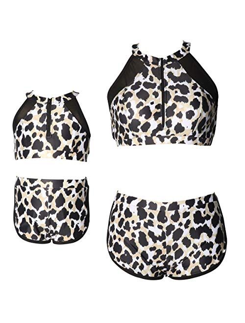PURFEEL Womens High Waist Swimwear Girls Swimsuit Mum and Me Matching Swimsuit
