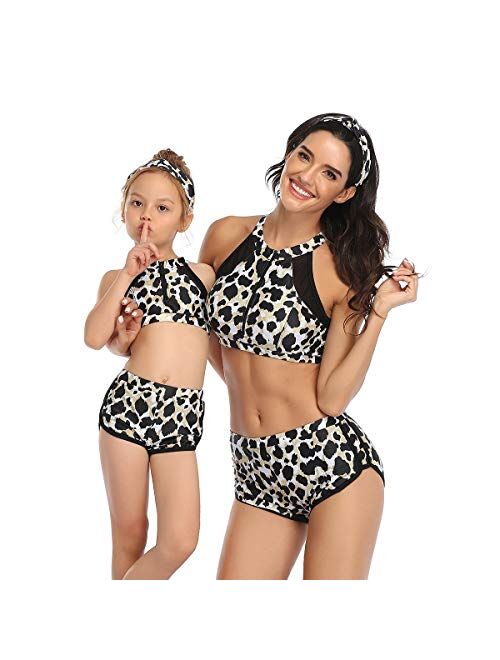 PURFEEL Womens High Waist Swimwear Girls Swimsuit Mum and Me Matching Swimsuit