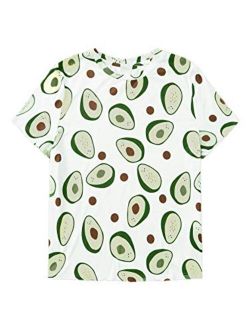 Women's Allover Fruit Print Top Short Sleeve Cute T-Shirt