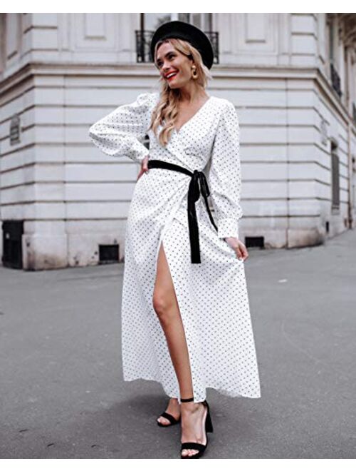 The Drop Women's White Polka Dot Printed Volume-Sleeve Side-Tie Maxi Wrap Dress by @officiallyquigley