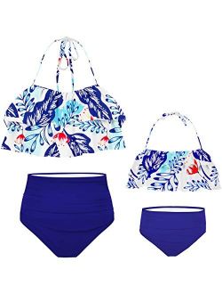 storeofbaby Girls Swimsuit Two Pieces Women Bikini Set Ruffle Falbala Cute Family Matching Bathing Suits