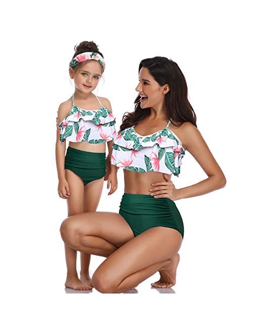 PURFEEL Mother and Daughter Swimwear Family Matching Swimsuit Girls Swimwear