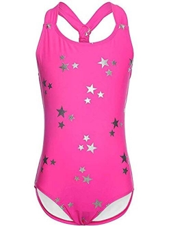 DUSISHIDAN Girls' Beach Sport 1-Piece Swimsuit Bathing Suit, Smile Stripe/Cat Print
