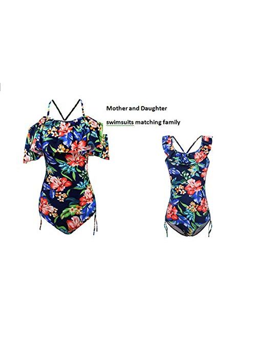KALAWALK Girls Floral Pattern Beach Sport 1 Piece Adjustable Bathing Suit Modest Ruffle Swimwear 5Y-15Y Swimsuit(FBA)
