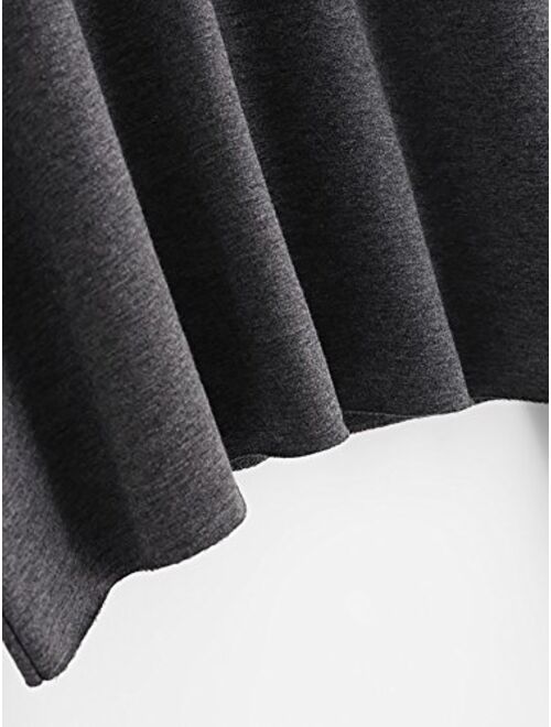 Romwe Womens Raw Hem Open Cold Shoulder Top Long Sleeve Heathered Pullover Tee Shirt