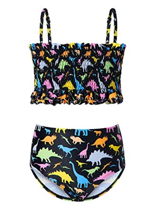 RAISEVERN Girls Two Piece Swimsuit 3D Printed Bathing Suit Toddler Kids Ruffles Bikini Set Swimwear for 3-10T