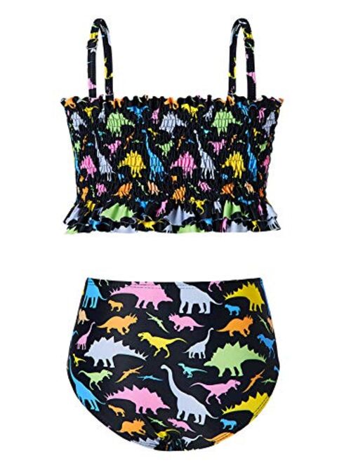RAISEVERN Girls Two Piece Swimsuit 3D Printed Bathing Suit Toddler Kids Ruffles Bikini Set Swimwear for 3-10T