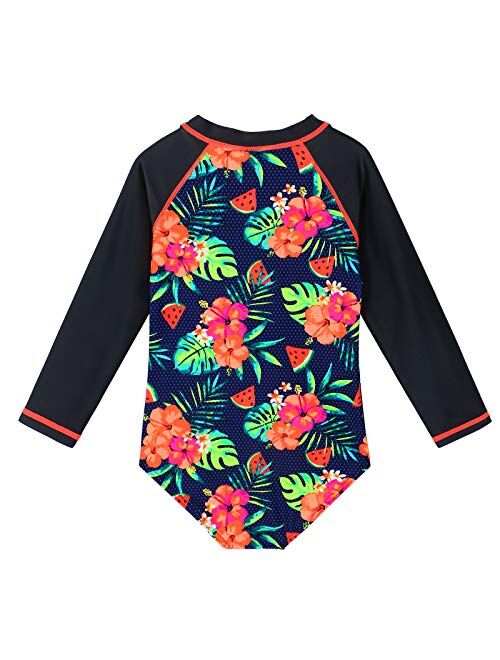 BAOHULU Girls Swimsuits One Piece Long Sleeve Rashguard UV 50+ Swim Shirt Kids Zipper Bathing Suit Swimwear