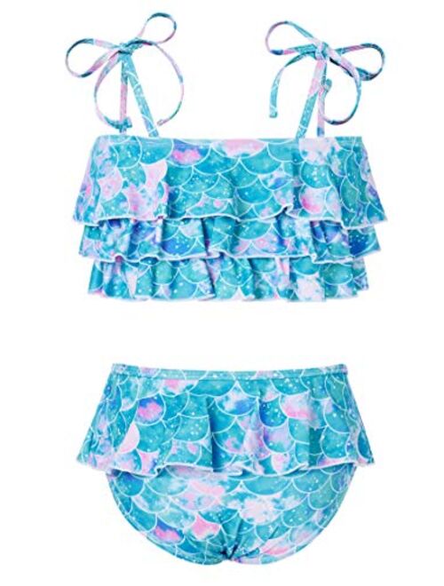 UNICOMIDEA Girls Frill Bikini Fashion Swimsuit for Little Girls Beach Swimwear Flounce Summer Bikini for 5-12 Years