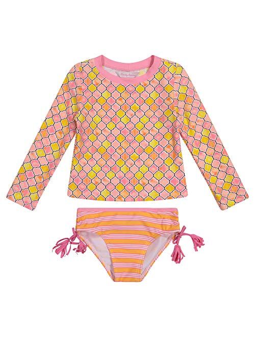 Tommy Bahama Girls' Long Sleeve 2-Piece Rashguard Swimsuit Bathing Suit