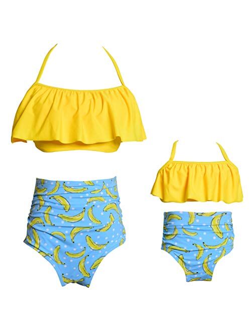 Rysly Womens Girls Halter Top High Waisted Bathing Suits Ladies Swimwear Bikinis Set