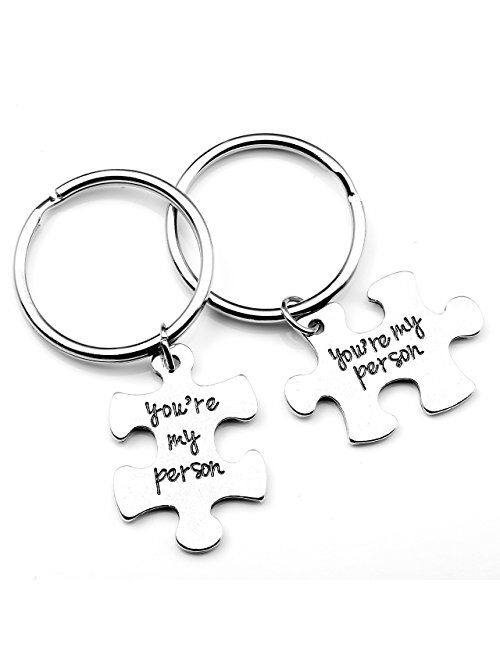 Top Plaza 2pcs/Set Antique Silver Alloy"You Are My Person" Key Chain Key Ring For Couple Lover - Christmas Birthday Valentine's Day Gift