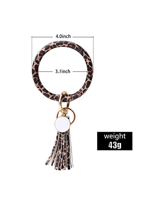 Spiritlele 2PCS Wristlet Keychain Bracelet Leather Keyring Bangle Tassel Big Round Key Chain for Women Girls