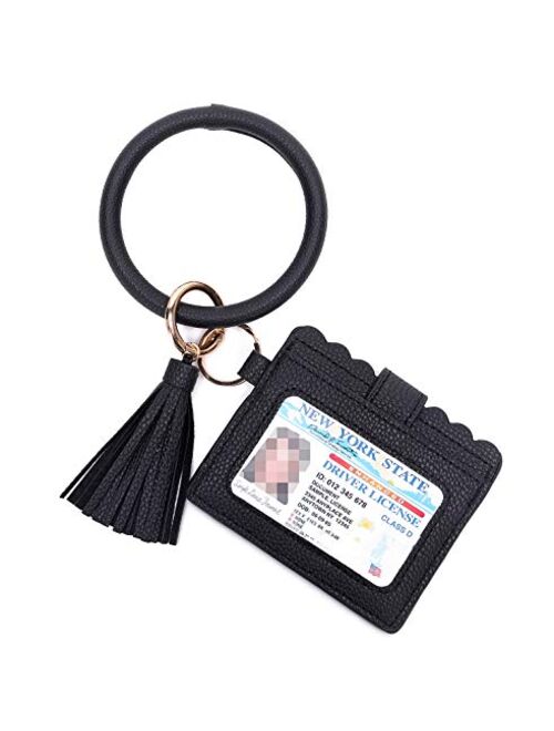 Beurlike Keychain Bracelet with Credit Card Holder for Women Wristlet  Tassel Key Ring ID Wallet for Lady Girls (BlackFlower 2) at  Women's  Clothing store