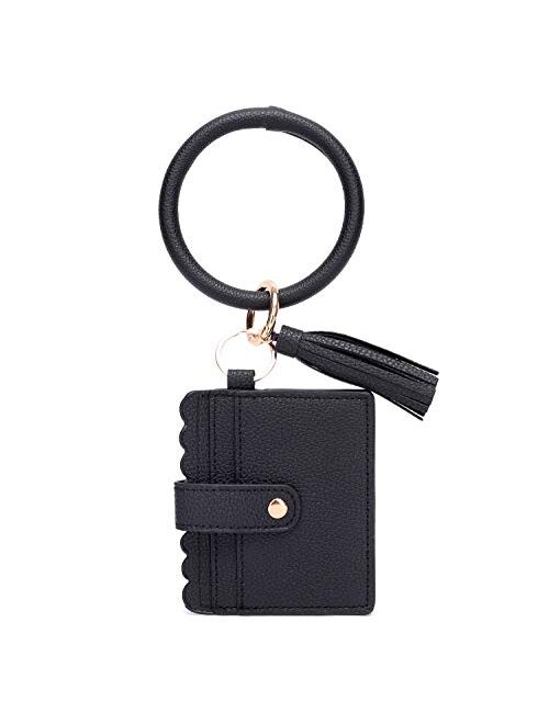 Beurlike Keychain Wallet Bracelet with Credit Card Holder for Women Wristlet Tassel Key Ring ID Wallet for Lady Girls