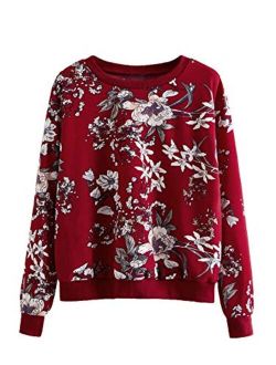 Women's Casual Floral Print Long Sleeve Lightweight Sweatshirt Pullover