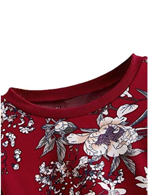 Romwe Women's Casual Floral Print Long Sleeve Lightweight Sweatshirt Pullover