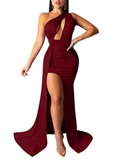Sexy Elegant One Shoulder Thigh High Slit Cutout Long Evening Dress