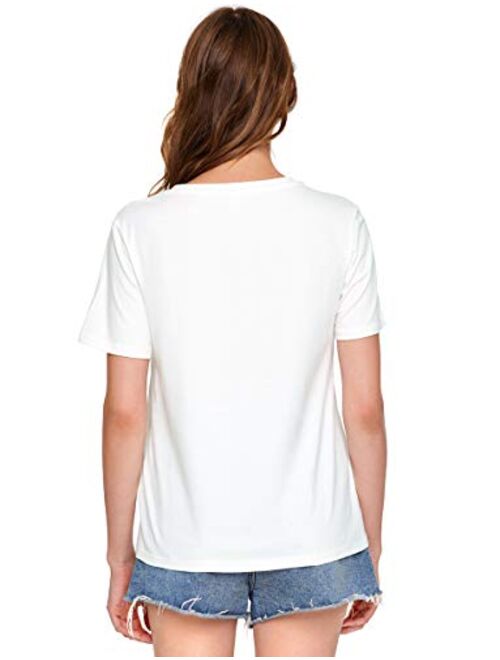 ROMWE Women's Summer Short Sleeve Cute Print T Shirts Tops