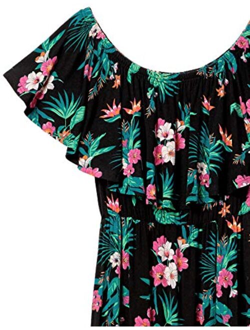 28 Palms Viscose Tropical Hawaiian Print Off Shoulder Maxi Dress