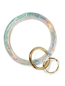 Bangle Key Ring Bracelet for Women, Wristlet Keychain Bracelets Holographic Circle Keyring for Wrist, Gift for Women Girls