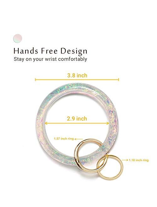 Bangle Key Ring Bracelet for Women, Wristlet Keychain Bracelets Holographic Circle Keyring for Wrist, Gift for Women Girls
