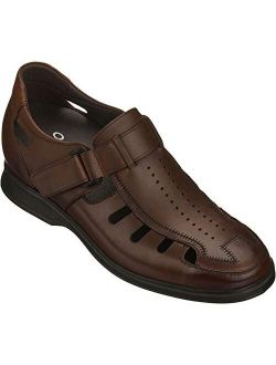 CALTO Men's Invisible Height Increasing Elevator Shoes - Premium Leather Lightweight Fisherman Sandals - 2.8 Inches Taller