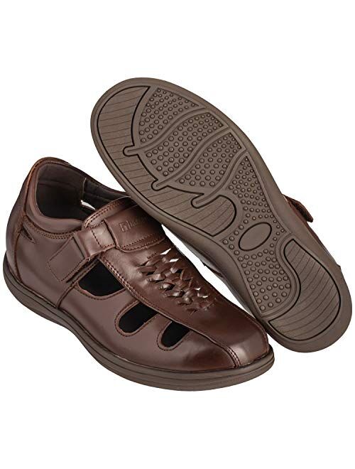TOTO Men's Invisible Height Increasing Elevator Shoes - Leather Slip-on Super Lightweight Open-Toe Sandals - 3.2 Inches Taller
