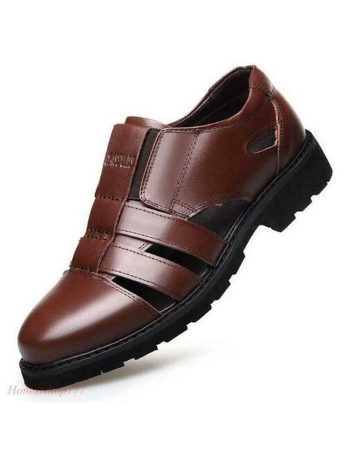 US7-12.5 Men Hot fisherman sandals dress hollow out formal leather shoes slip on
