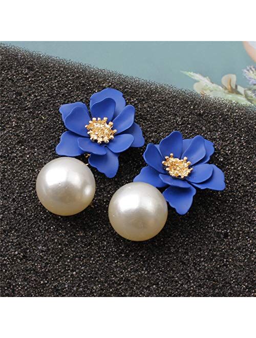 D.Rosse 2 Pairs Chic Boho Matte Flower Statement Stud Earrings Set with Gold Flower Bud for Women Sister Mom Lover and Friends