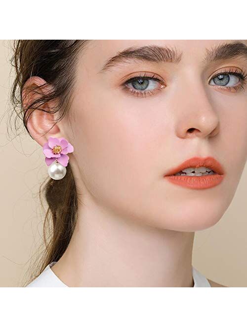D.Rosse 2 Pairs Chic Boho Matte Flower Statement Stud Earrings Set with Gold Flower Bud for Women Sister Mom Lover and Friends