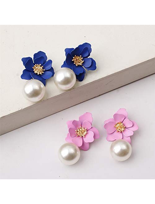 D.Rosse 2 Pairs Chic Boho Matte Flower Statement Stud Earrings Set with Gold Flower Bud for Women Sister Mom Lover and Friends