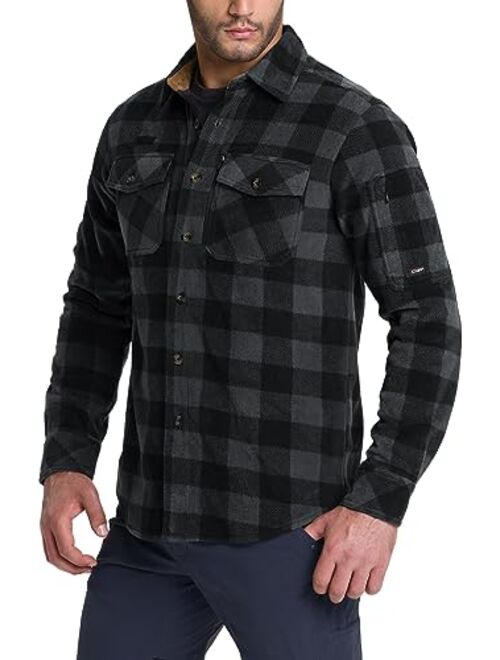 CQR Men's Long Sleeve Heavyweight Fleece Shirts, Plaid Button Up Shirt, Warm Corduroy Lined Collar & Cuffs Shirt