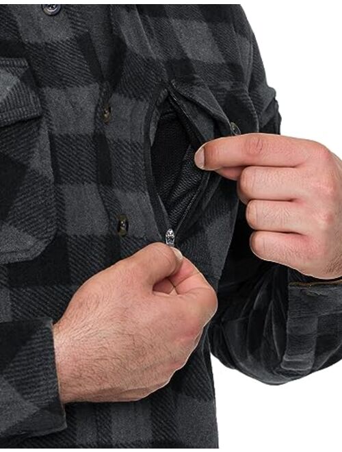 CQR Men's Long Sleeve Heavyweight Fleece Shirts, Plaid Button Up Shirt, Warm Corduroy Lined Collar & Cuffs Shirt