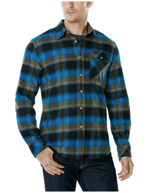 CQR Men's Cotton Flannel Shirt, Long Sleeve Plaid Shirt, Brushed Outdoor Shirts