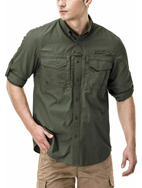 CQR Men's Long Sleeve Work Shirts, Ripstop Military Tactical Shirts, Outdoor UPF