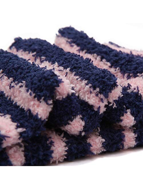 Littleforbig Cute Animal Coral Fleece Thigh High Long Striped Socks 2 Pairs