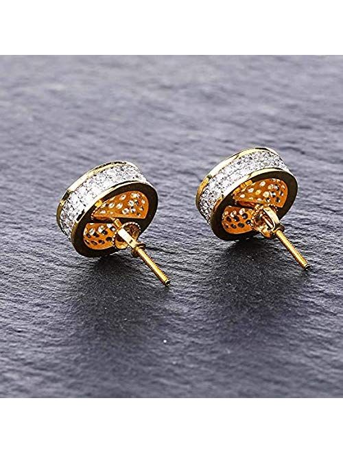 TOPGRILLZ Aretes Para Hombre 14K Gold Plated 925 Sterling Silver Iced out CZ Hypoallergenic Round Screw Back Stud Earrings for Men