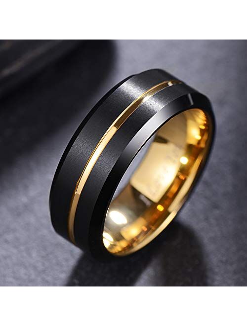 LaurieCinya Tungsten Carbide Ring Men Women Wedding Band Engagement Ring 8mm Comfort Fit Engraved I Love You