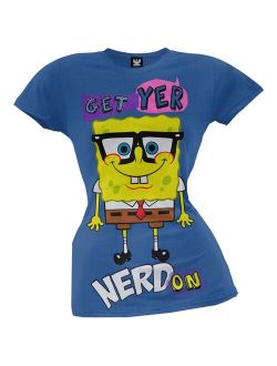 Spongebob Squarepants - Get Yer Nerd On Blue Juniors T-Shirt