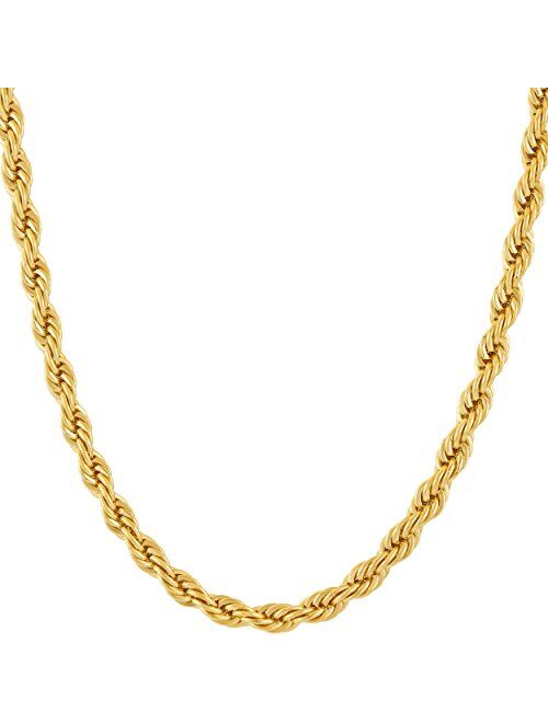 Lifetime Jewelry 5mm Rope Chain Necklace 24k Real Gold Plated for Men Women Teen