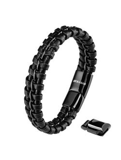 SERASAR | Premium Genuine Leather Bracelet for Men in Black | Magnetic Stainless Steel Clasp in Black, Silver and Gold | Exclusive Jewellery Box | Great Gift Idea