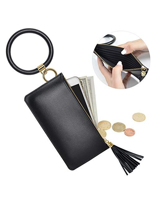 Wristlet Keychain, YUOROSKey Ring Bracelet Keychain Wallet Bangle Bracelet with Phone Pocket for Women
