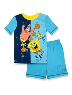 SpongeBob SquarePants Boy's Pajama Set,2 Piece PJ Set with Short Sleeve Top with Short Leg Bottoms,100% Cotton, Size 3T to 8