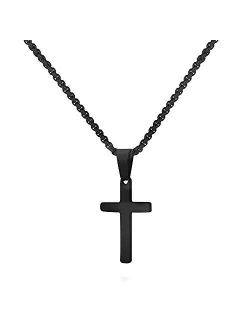 MONOZO Cross Necklace for Men, Stainless Steel Silver Gold Black Plain Cross Pendant Necklace Simple Jewelry Gifts, 16-24 Inches Chain