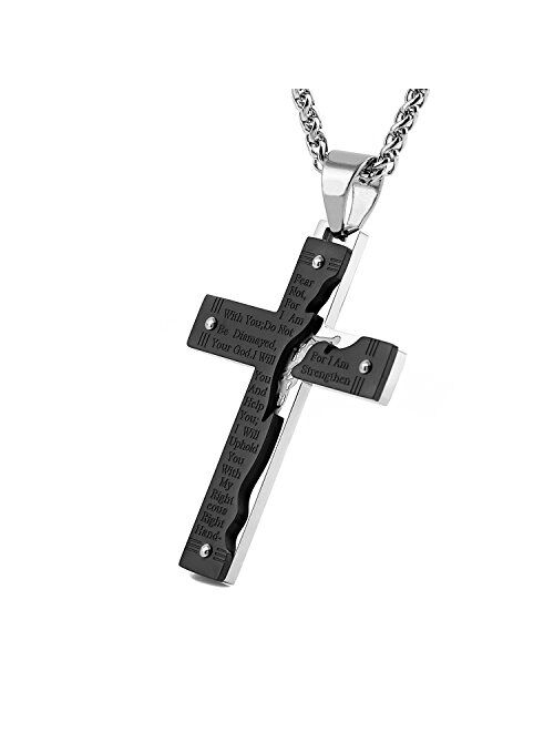 HZMAN Men's Stainless Steel Jesus Christ Crucifix Cross Lord's Prayer Pendant Necklace